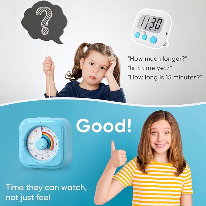 60-Minute Visual Timer for Kids, Silent Rainbow Countdown Timer for Time Management, Homeschool, Classroom, Home, Office