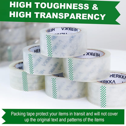 HERKKA Clear Packing Tape, 36 Rolls Heavy Duty Packaging Tape for Shipping Packaging Moving Sealing, Thicker Clear Packing Tape, 2 inches Wide, 65 Yards Per Roll, 2340 Total Yards