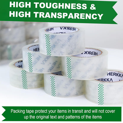 HERKKA Clear Packing Tape, 12 Rolls Heavy Duty Packaging Tape for Shipping Packaging Moving Sealing, Thicker Clear Packing Tape, 1.88 inches Wide, 65 Yards Per Roll, 780 Total Yards