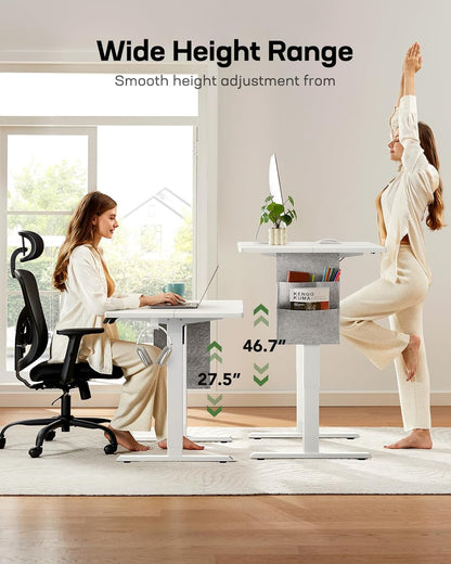 Marsail Standing Desk Adjustable Height,48"*28" Electric Standing White Desk with Storage Bag,Sit Stand up Desk for Home Office Writing Computer Desk,4 Memory Preset with Headphone Hook,Cable Manager