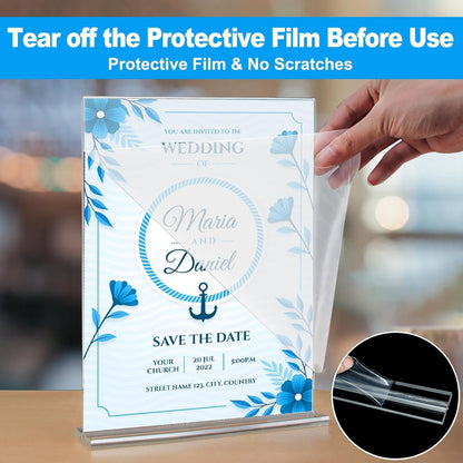 EHWINE 6 Pack Acrylic Sign Holders - 5 x 7, Double-Sided Stand Up Table Top Sign Holders, Clear Acrylic Picture Frame Menu Flyer Paper Display Stand for Office Business Store Wedding Party