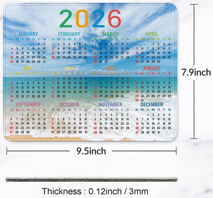2026 Calendar Mouse pad, Gaming Stitched Edge Computer Accessory Mouse Pad, Rectangular Anti Slip Chloroprene Rubber Mouse Pad for Office and Home Use (Beach Calendar Mouse Pad)
