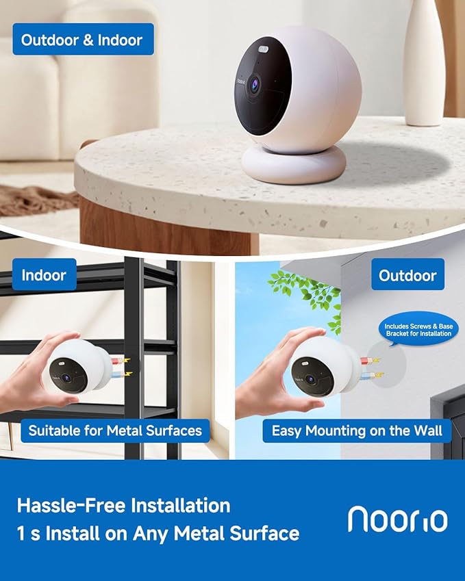 Noorio Security Cameras Wireless Magnetic, 2K Indoor Outdoor Camera for Home Battery Powered, Smart Motion Detection Outdoor Pet Camera, Free Local Storage MagCam, 2.4G WiFi, B210S