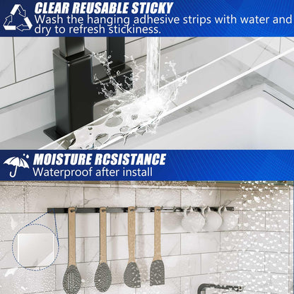 Clear Double Sided Adhesive Mounting Tape Heavy Duty Removable,Strong Picture Hanging Strips Wall Hangers,Sticky Tack Gel Putty Glue for Poster,Photo,Mirror,Carpet(9.85 Ft-3 Pack)