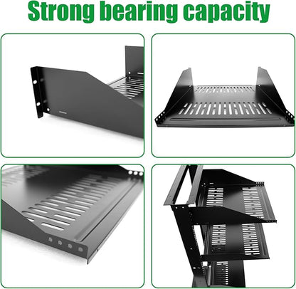 Server Rack Shelf-Universal Vented Rack Mount Cantilever Tray for 19" Network Rack & Cabinet - Heavy Duty Steel - Weight Capacity 115lb-3U H 18" D/ 2 Pieces Packaging GLOBALRACK (3U18, 18INCH)