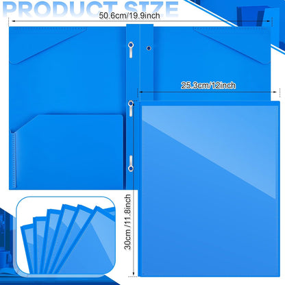 Henoyso 36 Pcs Plastic Folder with Clear Front Pocket and 3 Prong Plastic Folders with Card Slot Pocket Folders with Prongs for School Office (Blue)