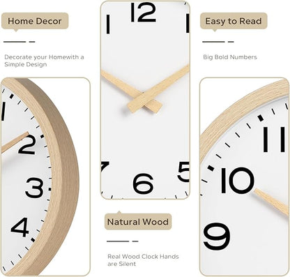 AKCISOT Wall Clock 12 Inch,Boho Office Wall Clocks Battery Operated Non Ticking,Silent Modern Clock Decorative for Kitchen,Bedroom,Living Room,Classroom(Wood Grain)