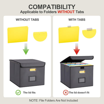 File Organizer Box, Linen Filing Organizer with Lid, Large Desktop File Boxes,Dark Grey,2 Pack