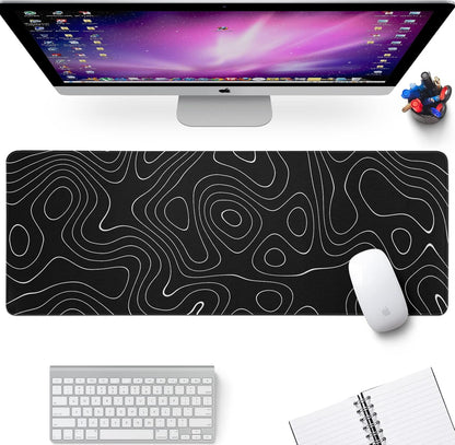 Large Topographic Map Gaming Mouse Pad for Desk Black Desk Pad with Non-Slip Rubber Base Stitched Edge Desk Organizers and Accessories Desk Decor