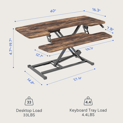 FLEXISPOT Standing Desk Converter 40in Sit to Stand up Desk Riser Height Adjustable Computer Workstation with Spacious 2-Tier Desktop, Rustic Color