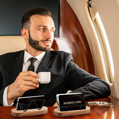 Amyhill 2 Pieces Wood Business Card Holder for Desk Wooden Business Card Display Stand Postcard Holder for Office Home Desktop(Wood Color)