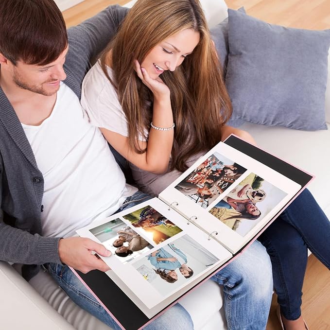 Zesthouse 18 In Photo Album Self Adhesive with Picture Display Window, 3-Ring Scrapbook Albums 60 Pages Holds 10x12 8x10 5x7 4x6 Photos, DIY Photo Book Ideal Gift for Family Wedding Baby
