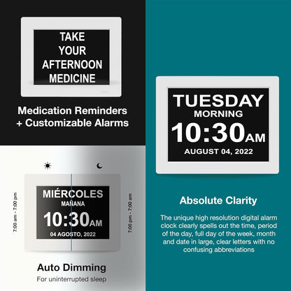 American Lifetime 【New 2025 Dementia Clock Large Digital Clock for Seniors, Alzeimer Clock Large Display with Custom Alarms, Clock with Day & Date for Elderly, Digital Calendar Black, 15 Inch