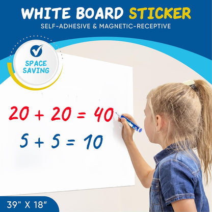 2-Pack, 39" x 18" Magnetic Whiteboard Contact Paper, Adhesive & No Ghosting Magnetic Dry Erase White Board Sticker for Wall Ideal for Playroom Home Office