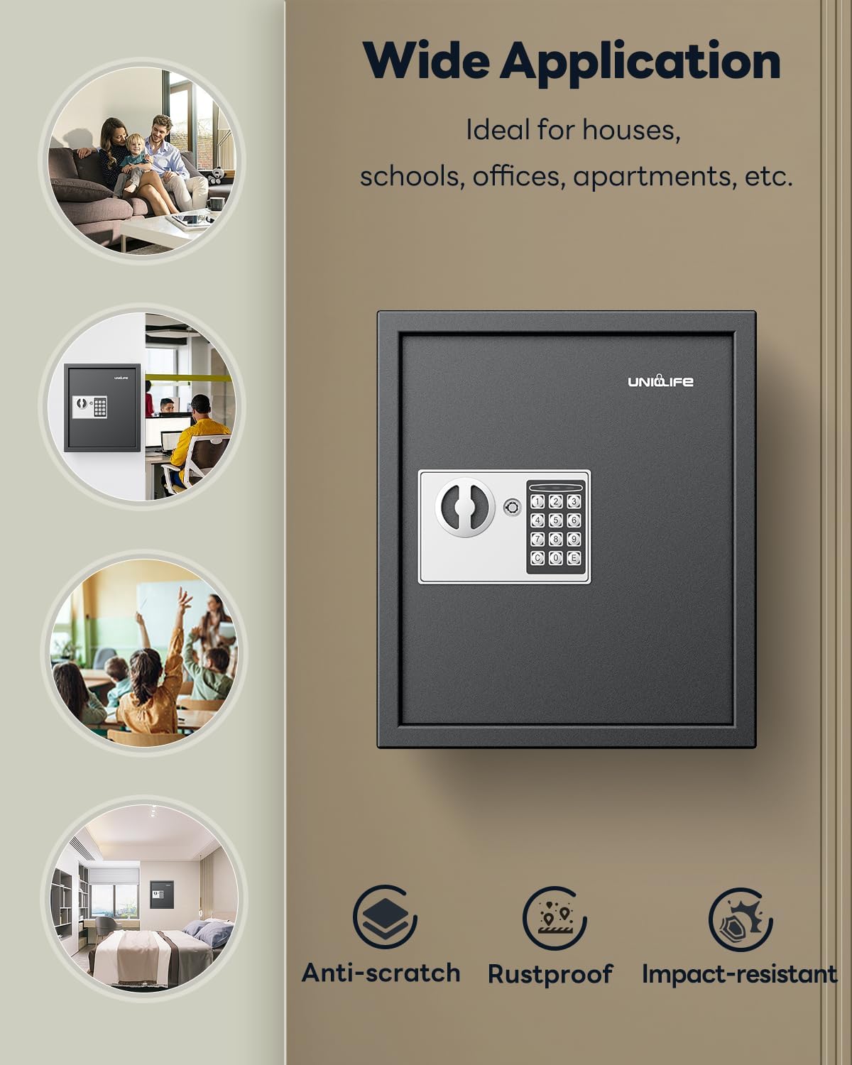 Uniclife 70 Position Key Cabinet with Combination & Key Lock Wall Mounted Security Keys Safe Key Organizer Resettable Black Digital with Keypad Lock Adjustable Racks Colorful Key Tags & Permanent Pen