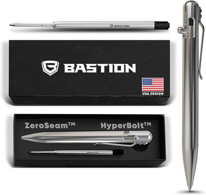 BASTION® Luxury Bolt Action Pen, Durable Professional Ballpoint Pen with Fine Tip, EDC Pen Ink Refillable Pen - 100% Stainless Steel