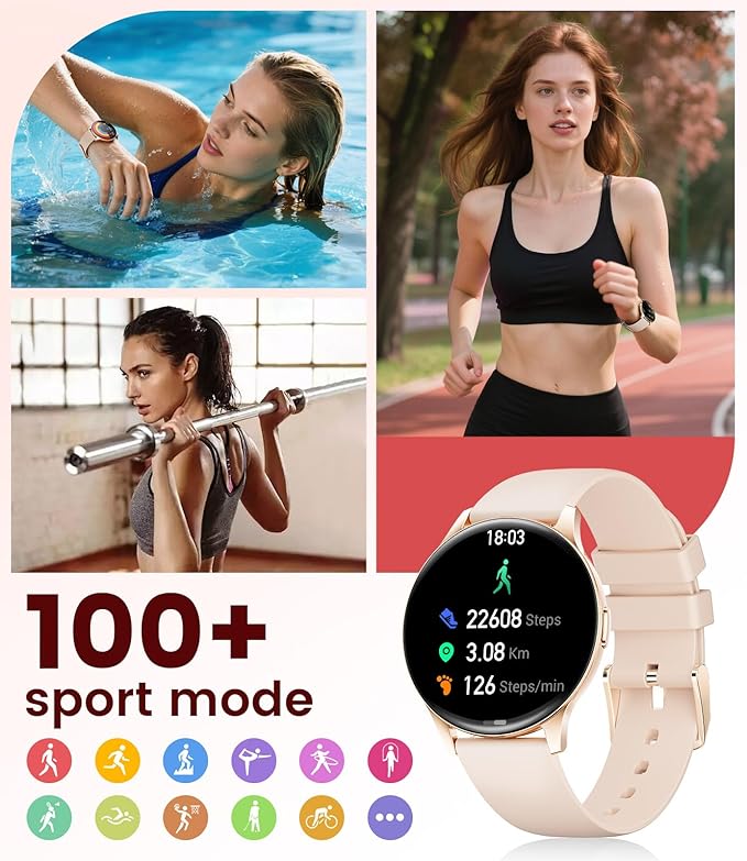 Smart Watches for Women with Make/Answer Calls, 7,99 mm Ultra-Thin Elegant Fitness Tracker with 1,43'' HD AMOLED Display, IP68 Waterproof, 110+ Sports Modes, Women's Health for iOS Android, Black Gold