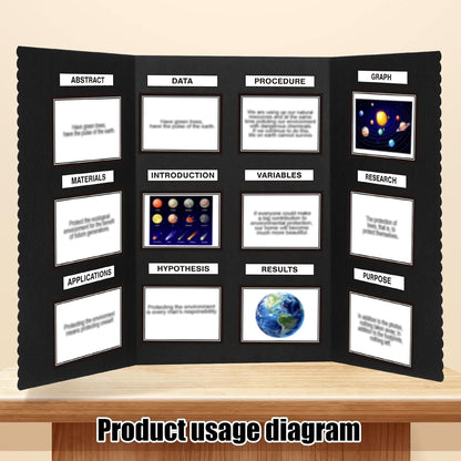 Paterr Trifold Poster Board with Storage Bag, Hook and Loop Fabric, Foldable 3 Panel Presentation Board for Science Fair and Exhibitions (Black,54 x 30 Inch)