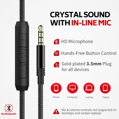 AC01 Headphones Wired Over Ear, Corded Stereo Headsets with Microphone Volume Control for Adults Teens Kids 3.5mm for Cellphones, Tablets, Laptop, Chromebook (Black Grey)