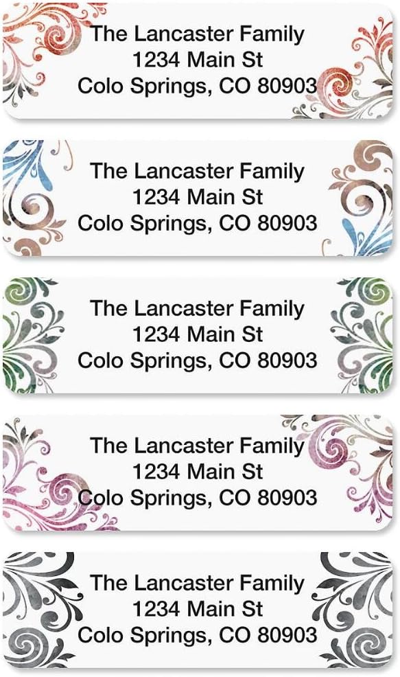 Colorful Images Colorful Gray Swirls Rolled Personalized Return Address Mailing Labels with Dispenser, Customize with Name & Shipping Address, 500 ¾” x 2½” Self Adhesive, Easy Peel Label Roll