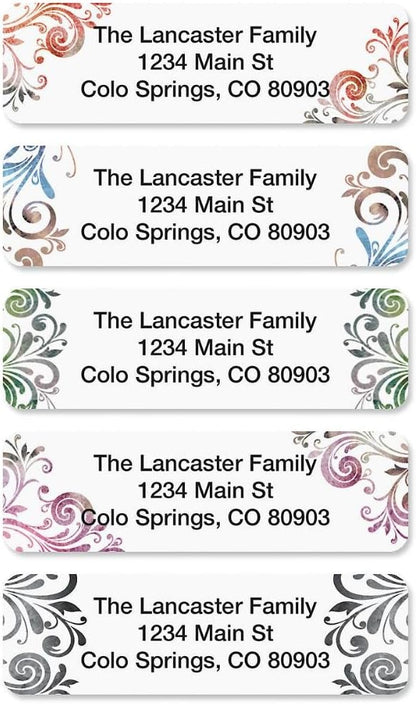 Colorful Images Colorful Gray Swirls Rolled Personalized Return Address Mailing Labels with Dispenser, Customize with Name & Shipping Address, 500 ¾” x 2½” Self Adhesive, Easy Peel Label Roll