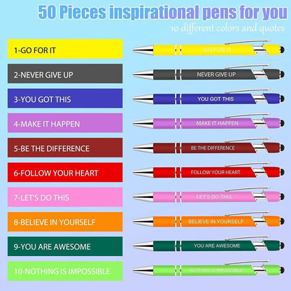 30 Pcs Inspirational Pens - Motivational Ballpoint Pens Bulk with quotes Stylus Tip Gifts for School Coworkers Black Ink