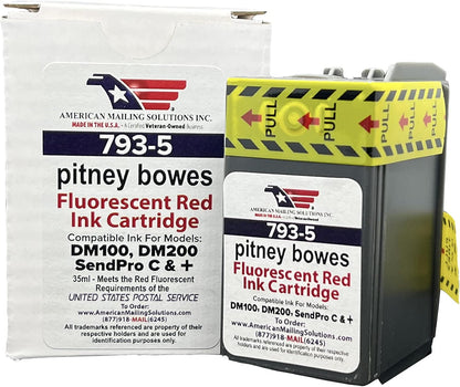 AMERICAN MAILING SOLUTIONS INC. | 2-Pack | PB 793-5 Replacement Red Fluorescent Ink Cartridge for Postage Meters DM100i, DM125i, DM150i, DM175i, DM200L, DM225, SendPro 300, C200, C300, C400, C425
