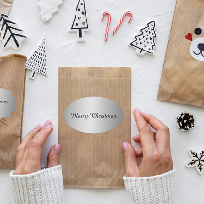 Silver Labels Stickers, 250 PCS 3" x 2" Fancy Shape Stickers Labels for Storage Box or Food Jars Holiday Present Stickers Christmas Gift Tags Stickers