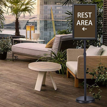 Heavy Duty Adjustable Pedestal Poster Sign Stand, 8.5x11 Aluminum Open Floor Standing Sign Holder for Vertical and Horizontal View Display