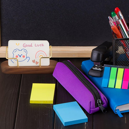 Amyhill 2 Pieces Wood Business Card Holder for Desk Wooden Business Card Display Stand Postcard Holder for Office Home Desktop(Brown)