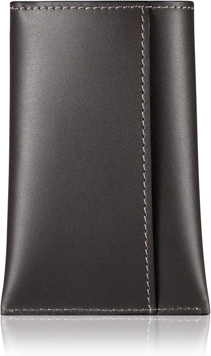 HISCOW Business Card Holder with Flap for Dispensing Cards - Italian Calfskin (Gray)