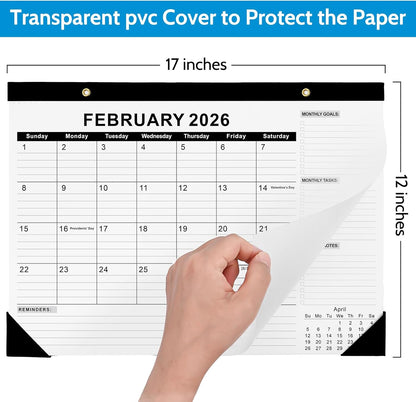 2026 Desk Calendar - Desk Calendar 2026 from Jan. 2026 to Dec 2026, Large 17" x 12" Desktop Monthly Calendar with Clear Waterproof Cover for Home School Office Desk Top Organizing