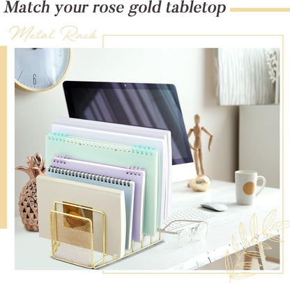 2 Pcs 7 Slot Incline File Sorter Metal Wire Mesh File Racks for Desktop Letter Sorter for Magazine Folder Book Organizer Home Office School Paper Mail Desk Storage Holder(Golden)