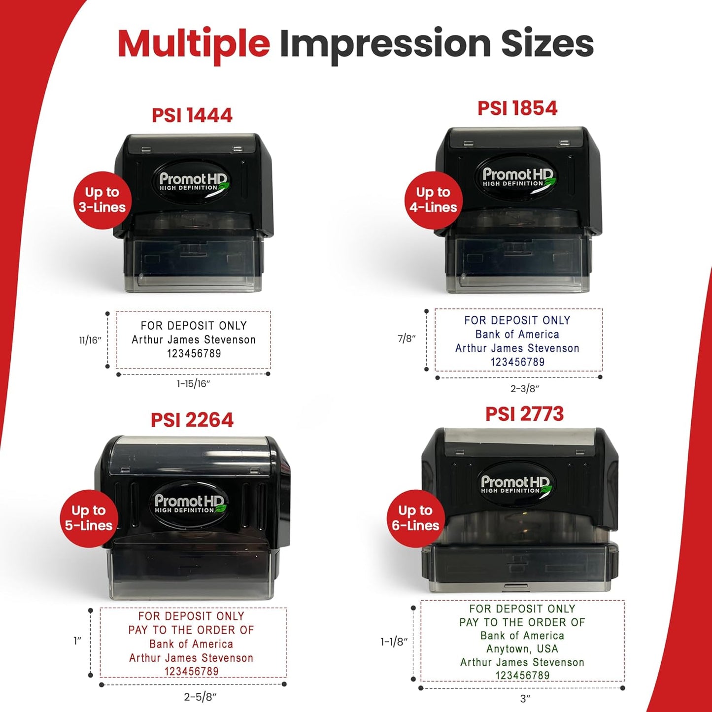 Promot Pre-Inked Custom Deposit Stamp - Personalized Text, Refillable Custom Stamp with Built-in Ink Reservoir, Easy 3-Step Re-Inking, Customized Rubber Stamp for Bank and Businesses (3-Lines)