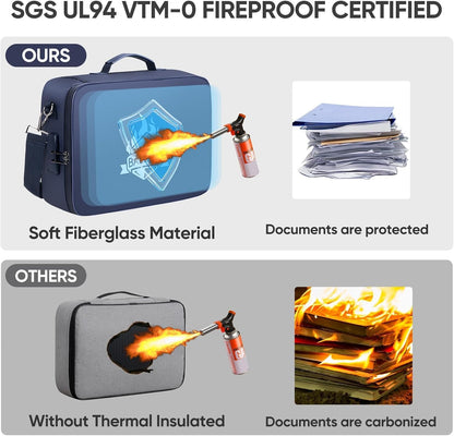 BALEINE Fireproof Document Box with Lock, Portable Fireproof Document Bag Waterproof Fire Proof File Boxes for Documents, File Organizer Box for Important Paperwork (Blue, 15''x11''x4'')