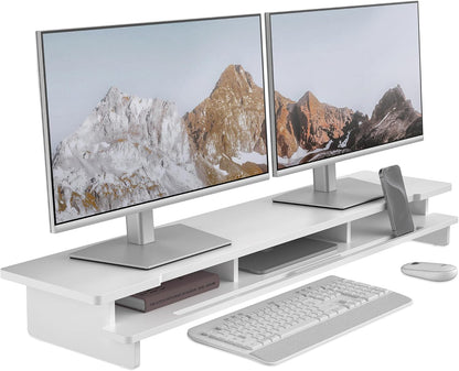 Monitor Stand Dual Monitor Stand Riser for Desk,Wood Desk Shelf Storage Organizer with Phone Tablet Holder (42.5 Inch, White)