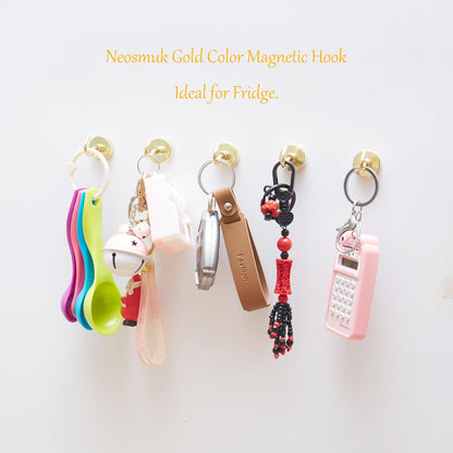 Neosmuk Magnetic Hooks Heavy Duty,Strong Magnet with Hook for Fridge, Super Neodymium Extra Strength Industrial Hooks for Hanging, Magnetic Hanger for Toolbox, Cruise, Grill(Golden,4 Pack)