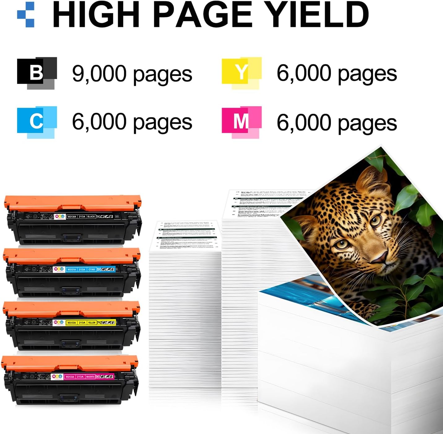 213X Toner Cartridges High Yield 4 Pack(with Chip) Compatible with 213X W2130X 213A W2130A 4 Pack for Enterprise 5700dn 6700dn 6701dn, Flow MFP 5800 6800, MFP 5800 6800(Black Cyan Yellow Magenta)