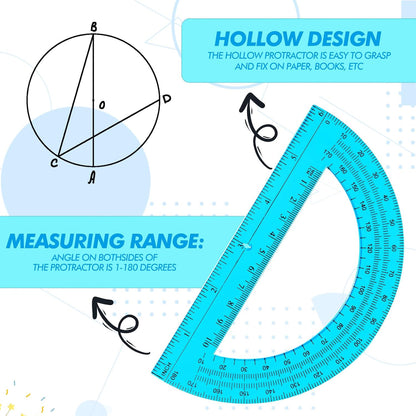 Zonon 2 Pack 12'' Plastic Ruler and 6'' Plastic Protractor Set Clear Ruler Protractor Set Math Geometry Supplies for School Classroom Home Office Drawing(Blue)