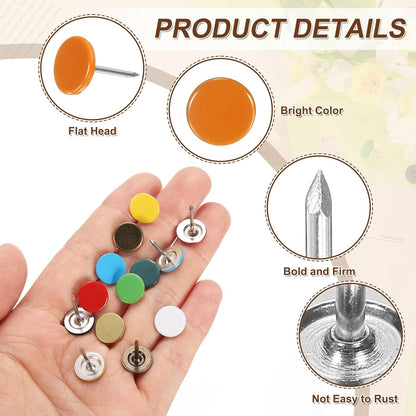 uxcell 120Pcs Push Pins, 11mmx17mm Round Flat Head Decorative Thumb Tacks Upholstery Tacks for Cork Board Office Wall Hangings, Orange