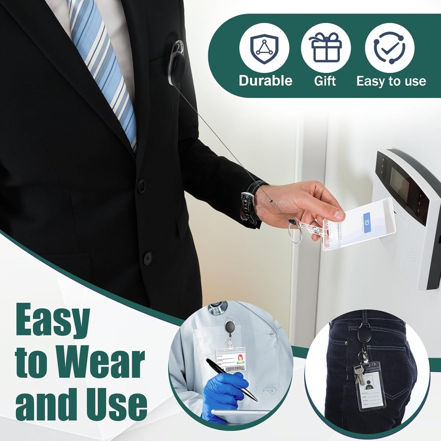 Honoson 20 Pcs Heavy Duty Retractable Badge Reels Batch ID Badge Holder Retractable Clip Bulk Key Holder with Ring for Office Worker Employee, Doctor Nurse Gifts (Black)