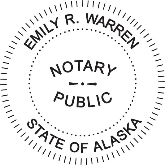 MaxMark Round Notary Stamp for State of Alaska- Self Inking Stamp - Top Brand Unit with Bottom Locking Cover for Longer Lasting Stamp - 5 Year Warranty
