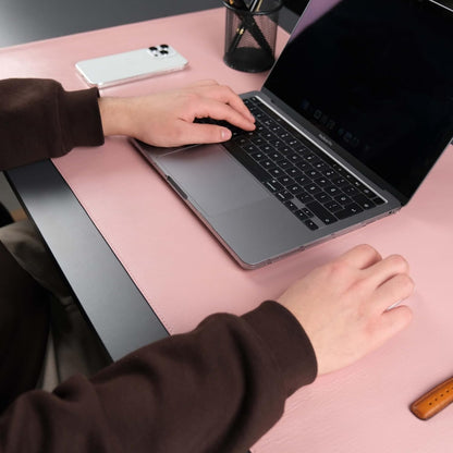 Jersey Genuine Calfskin Leather Desk Pad, Office Desk Mat with Non-Slip Bottom, Smooth Surface for Mouse & Keyboard, Desk Protector (14.6x31.5 inches) (Pink)