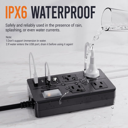 Outdoor Power Strip Weatherproof,Waterproof Surge Protector with 4 Wide Outlets,4 USB Charger,15 FT Extension Cord,1875W/15Amps,Multi Outlet Extender for Patio Porch Garden Yard Christmas Lights