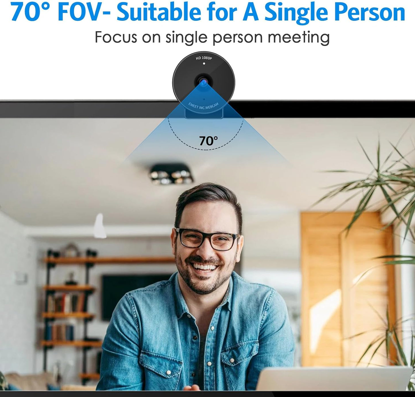 EMEET C950 Webcam for PC, 1080P Webcam with Microphone&Privacy Cover, Auto Light Correction, 70° FOV for Personal Use, Plug&Play Web Cam Protect Data, Perfect for Office Professionals&Remote Workers