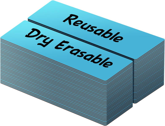 LLPT Dry Erase Magnetic Labels 0.5" x 2" 50 Packs Blank Writable Magnet Stickers Reusable for Refrigerator Shelf Whiteboard Toolbox Craft and Other Metallic Surfaces Blue (DML0520BL)
