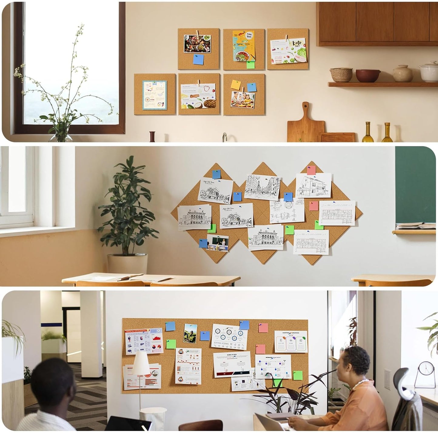 MaxGear Large Cork Board for Wall 48" x 24", 8 Pack Cork Board Tiles with 20 Pushpins & Safe Removable Adhesive Tabs, 12" x 12" Corkboards for Office, School, Home