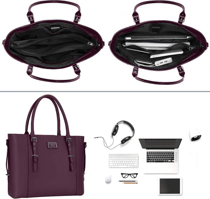 MOSISO PU Leather Laptop Tote Bag for Women, Waterproof Large Capacity Business Work Briefcase Shoulder Laptop Bag