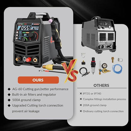 GZ GUOZHI Plasma Cutter 55Amp High Frequency Non-Touch Arc Digital Screen Display DC Inverter 110/220V Dual Voltage Blowback Plasma Cutting Machine CUT-55HFLED