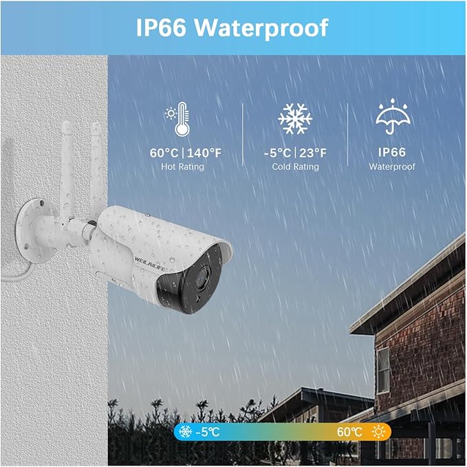 WEILAILIFE 【130° Wide-Angle & 2-Way Audio】 Outdoor Wireless Security Camera System, WiFi Video Surveillance, Home Security Cameras